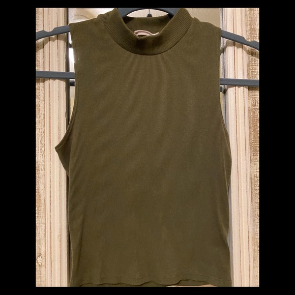 FULL TILT Olive Green High Neck Crop Top - Picture 1 of 1